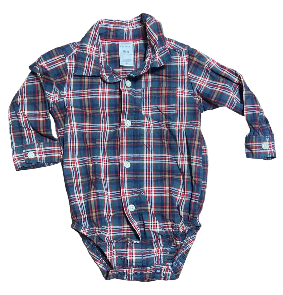 Carters Plaid Button Down Onesie, 6-9 months
