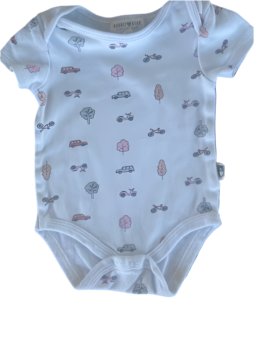 Rabbit Bear White Onesie, 3-6 months