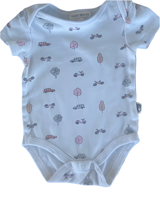 Rabbit Bear White Onesie, 3-6 months