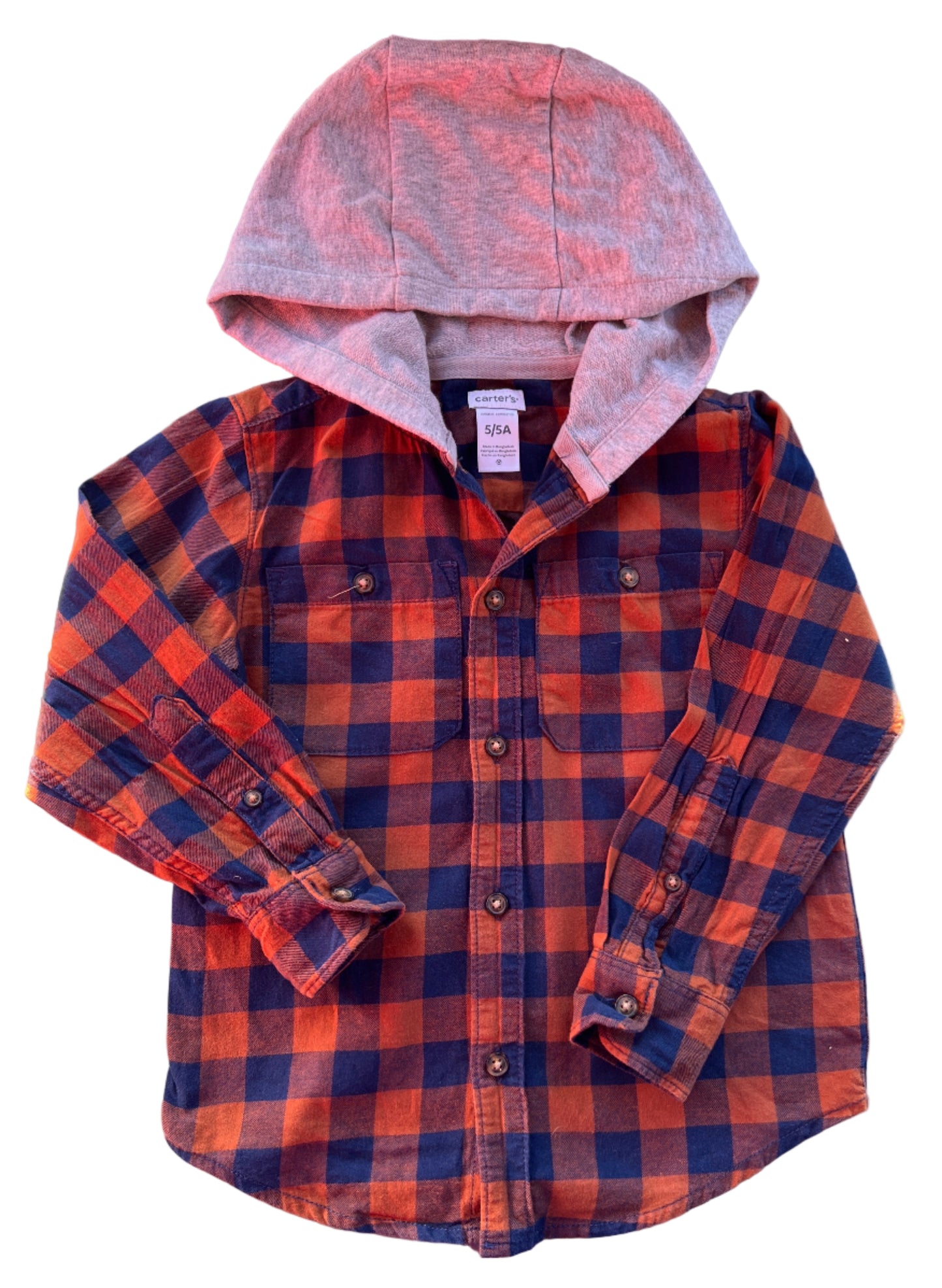 Carter’s Plaid Shirt with Hood, Size 5