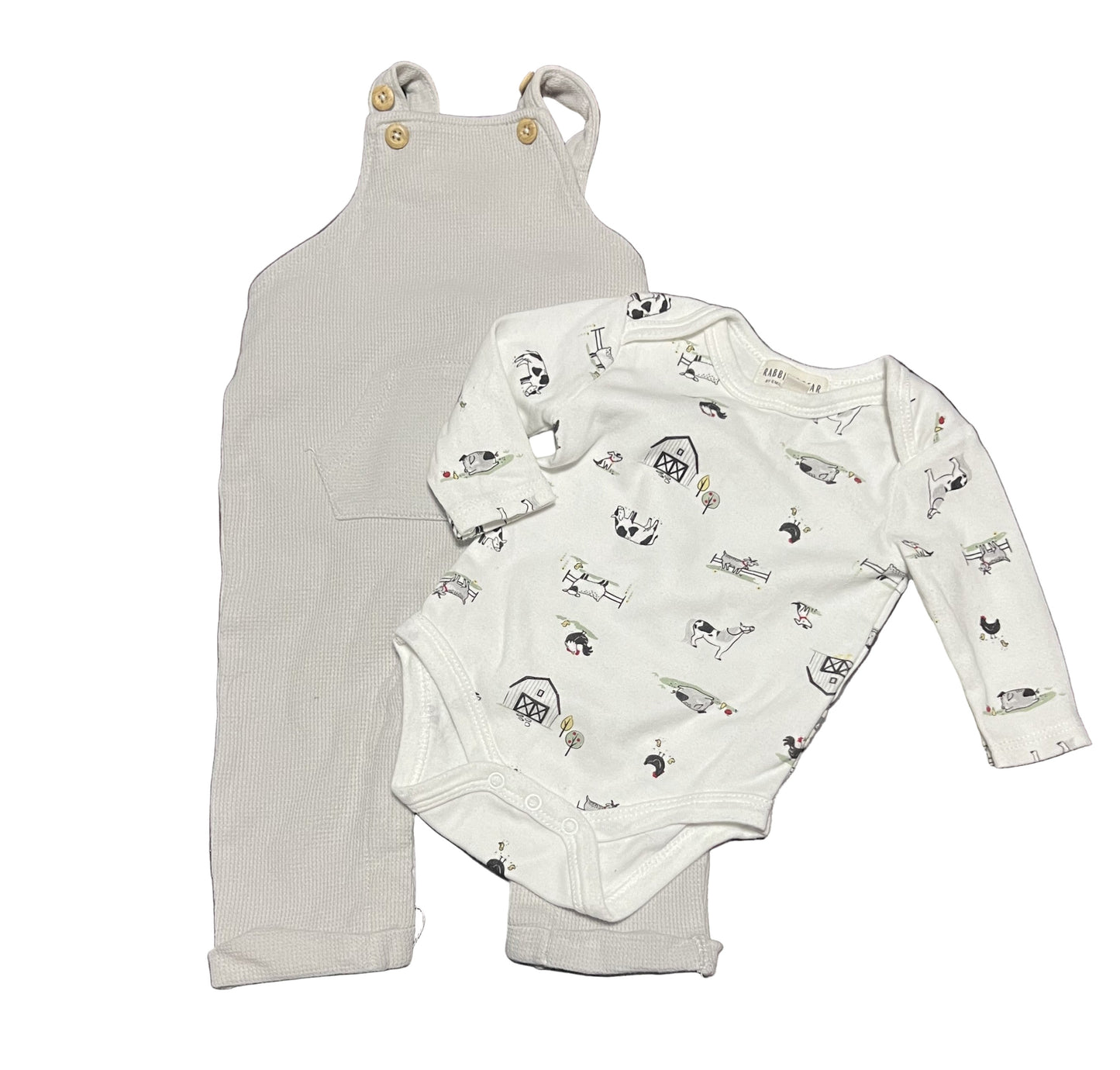 Rabbit & Bear Overalls and Onesie Set, 0-3 months